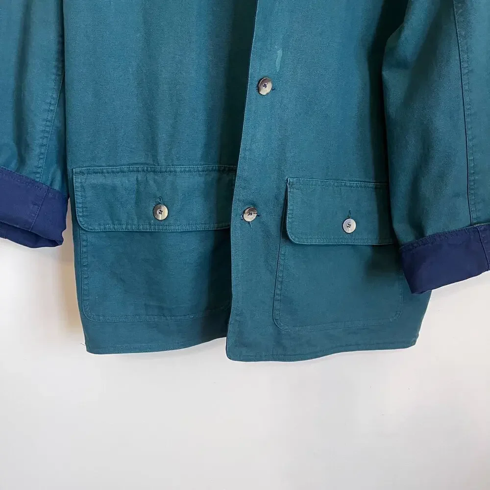 Vintage 90s Chore Barn Mens Jacket Size XL Blue Green Reversible Corduroy Collar